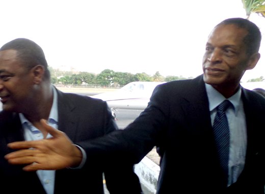 President of the SVGFF Venold Coombs, right, welcomes CONCACAF President Jeffrey Webb to SVG this month. (Photo: E. Glenford Prescott)