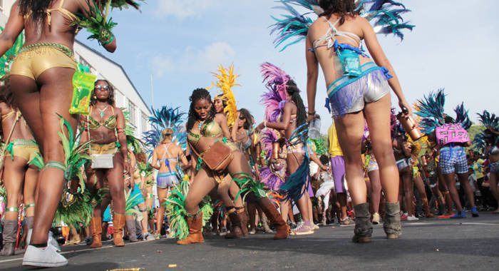 Masqueraders party in Kingstown during Mardi Gras 2014. The show returns to Victoria Park this year, after being held at the bus terminal in Little Tokyo, Kingstown in 2017. (IWN photo)
