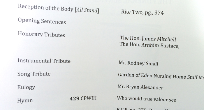 A section of the programme that IWN received at the funeral. (IWN photo)