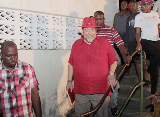PM Gonsalves as he  exited the ULP South Leeward  Constituency Conference in July, where Williams nominated Thomas as the ULP's candidate for South Leeward. (IWN photo)