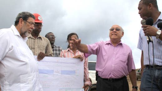 Prime Minister Ralph Gonsalves, left, in August led his Cabinet on a tour of the Argyle Int'l Airport. (IWN photo)