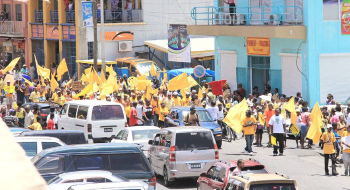 A section of the march in Kingstown on Thursday. (IWN photo)