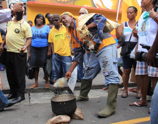 A farmer demonstrates in Kingstown during the NDP's protest march on July 31, 2014 (IWN photo) 