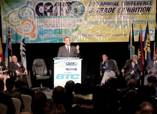 Prime Minister Perry Christie addresses the CANTO conference. (IWN photo)