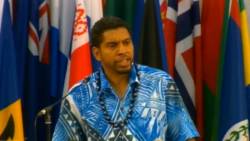 Sen. Camillo Gonsalves addresses the SIDS conference in Samoa. (Photo: Camillo Gonsalves/Facebook)