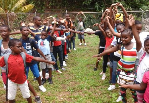 Kids preparing for a hiking expedition.