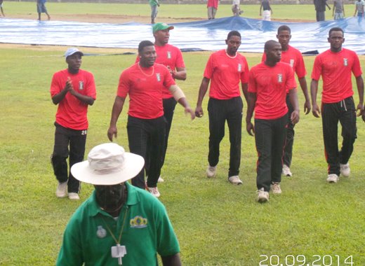 LIME Radcliffe players leave the field after completing victory on Saturday. (IWN photo) 