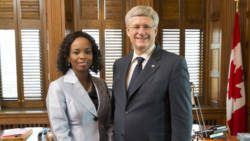 High Commissioner La Celia A. Prince, left, at ceremony of presentation of credentials to Honourable Stephen Harper, Prime Minister of Canada.