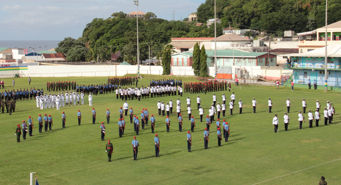 Troops form "35" at the Independence parade. (IWN photo)