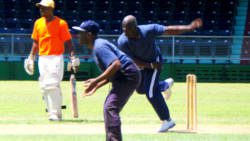 RSVG Police medium pacer Elvis Browne (3/9) in operation. (Photo: E. Glenford Prescott)