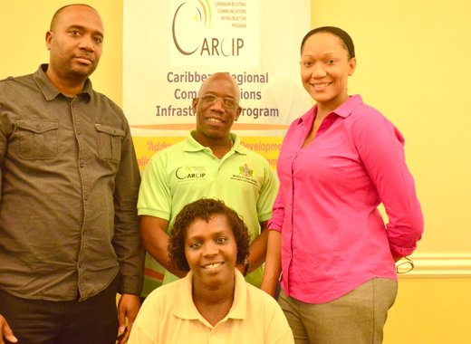 Caribbean Regional Communications Infrastructure Programme coordinators Junior Mc Intyre, Christopher Roberts, Alice Bain, and Roxanne John at the regional technology conference in Curacao. (Photo courtesy CARCIP)