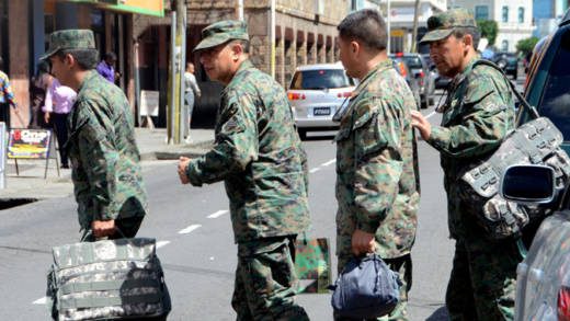 Ecuadorian soldiers photographed in Kingstown on Sept. 25, 2014.