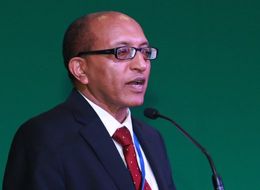 Director of CTA, Michael Hailu, addresses the opening ceremony of CWA  on Wednesday. (Photo Kenroy Ambris)