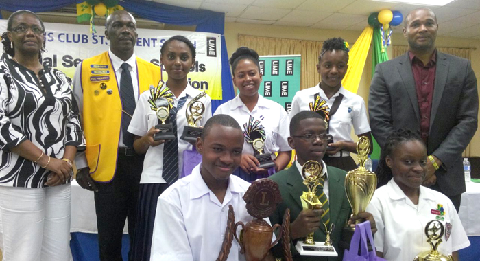 The finalists pose with officials from the Lions Club, LIME, and the Ministry of Education.