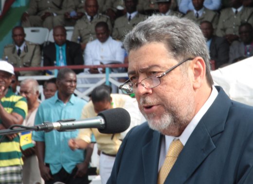 Prime Minister Dr. Ralph Gonsalves addressed the nation during Monday's Independence parade. (IWN photo)