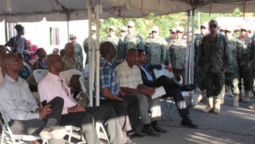 Ecuadorian soldiers and Vincentian government officials at the ceremony on Tuesday. (IWN photo)