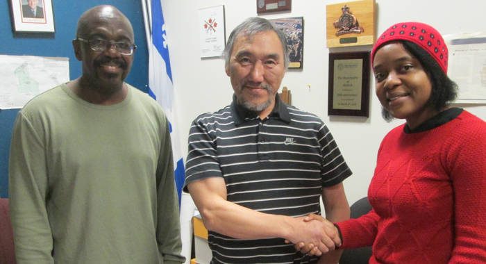 From left: Vincentian social worker Earl "Ole George" Daniel, Mayor of Akuilivik Adamie Alayco, and DRP leader Anesia Baptiste. 