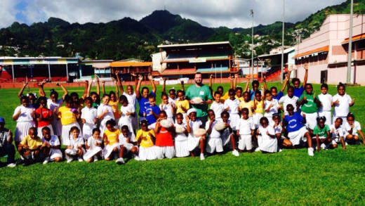 Children and coach Rory Tonkin at St. Mary's Roman Catholic Primary School, Kingstown.