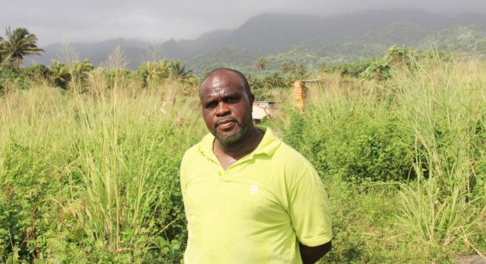 Businessman Leon "Bigger Bigs" Samuel stands on his lands in Rabacca on Oct. 4, 2014. (IWN photo)