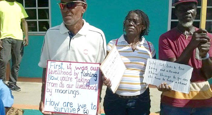Protesters outside the Tobago Cays Marine Park office in Union Island in November. (Photo: Facebook)
