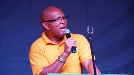 MP for South Leeward, Nigel "Nature" Stephenson as he addressed the NDP's meeting in Clare Valley on Saturday. (IWN photo)