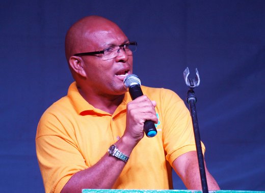 MP for South Leeward, Nigel "Nature" Stephenson as he addressed the NDP's meeting in Clare Valley on Saturday. (IWN photo)