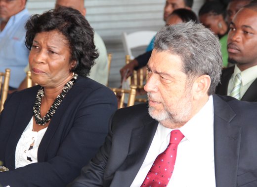 GG's Deputy Susan Dougan, left, and PM Ralph Gonsalves at a function last week. (IWN photo)