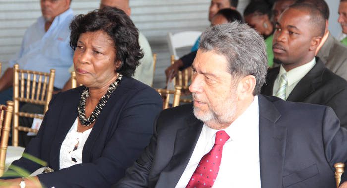 GG's Deputy Susan Dougan, left, and PM Ralph Gonsalves at a function last week. (IWN photo)