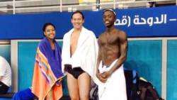 Adora Lawrence, Storm Halbich, and Nikolas Sylvester at the 2014 World Championships in Qatar.