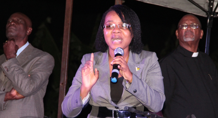 DRP leader Anesia Baptiste, as she addressed the peace and prayer rally. (IWN photo)