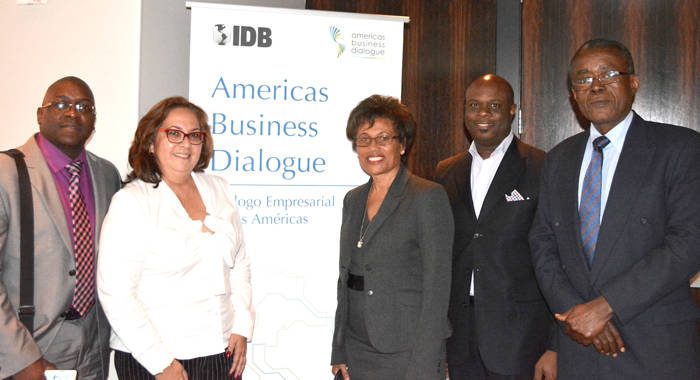 President of the SVG Chamber of Industry and Commerce, Christine Da Silva, 2nd left, and other regional representatives at the meeting.