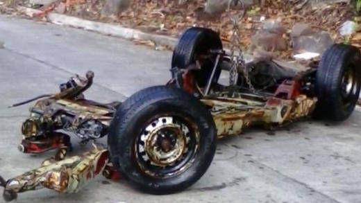 The remains of the minivan that plunged into the sea at Rock Gutter. (Photo: Facebook)