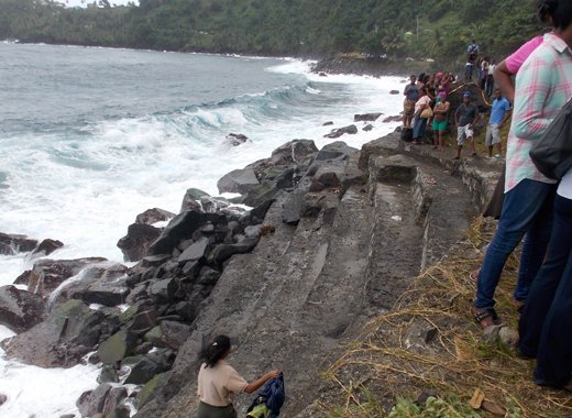 Police say that the large waves, and shoreline caves affected their operations at Rock Gutter. (IWN Photo)