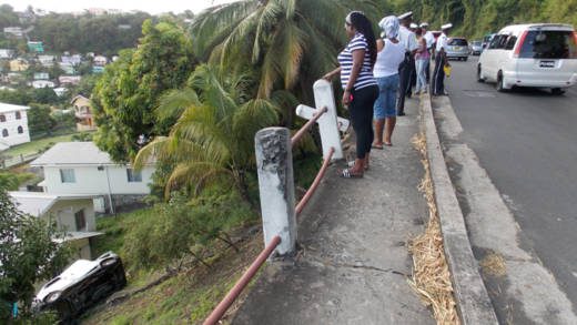 The scene after the vehicle went over the embankment. 