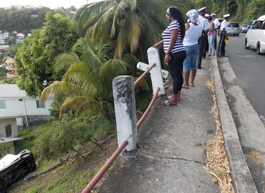 The scene after the vehicle went over the embankment. 