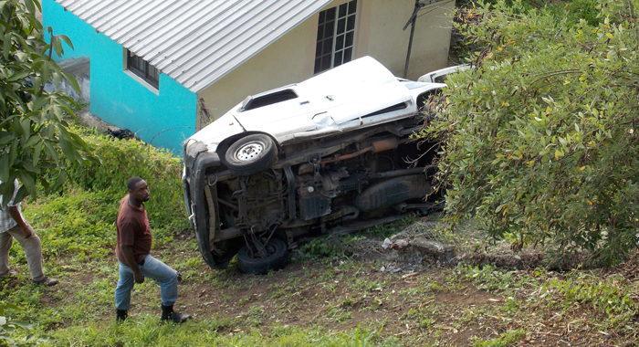 The vehicle landed in the yard of a house at Casson Hill. 