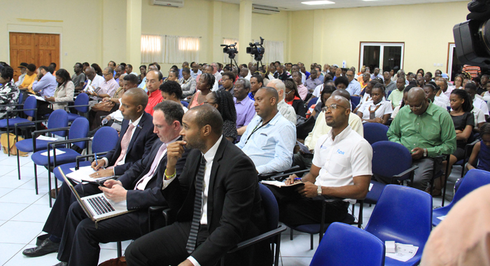 Executives of CWC and Columbus Communications at the consultation on Monday. (IWN photo)