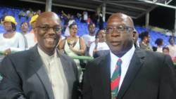Leader of the Opposition Arnhim Eustace, right, and PM of St. Kitts and Nevis Timothy Harris in Basseterre. (Photo: NDP/Facebook)