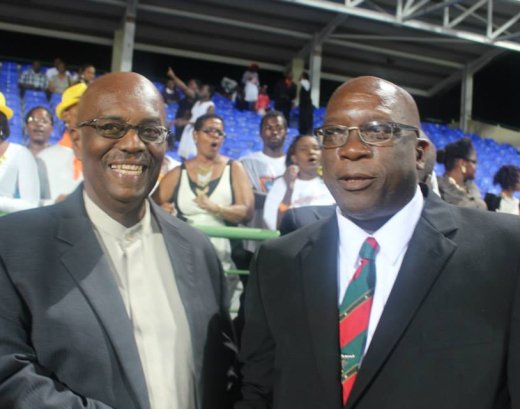 Leader of the Opposition Arnhim Eustace, right, and PM of St. Kitts and Nevis Timothy Harris in Basseterre. (Photo: NDP/Facebook)