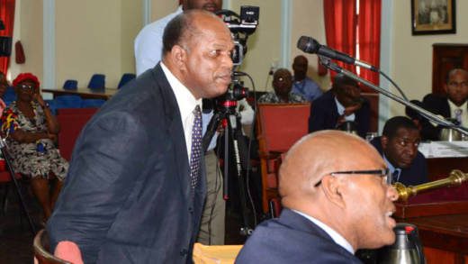 Opposition lawmaker Sen. Linton Lewis during the exchange in parliament on Tuesday. (Photo: Lance Neverson/Facebook) 