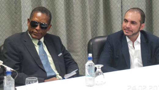 President of the SVG Football Federation Venold Coombs, left, and FIFA presidential candidate Prince Ali bin al-Hussein. (Photo: E. Glenford Prescott)  