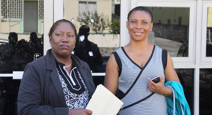 Teacher Jozette Bibby-Bowen, right, and lawyer Nicole Sylvester outside the court on Tuesday. (IWN photo)
