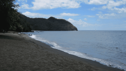 Unkempt volcanic sand Mt. Wynne Bay beach, St. Vincent.