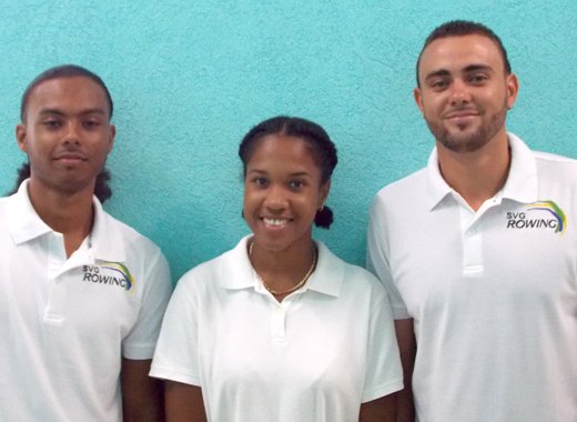 Members of The SVG Rowing Association Team. From left: Kevin Gibson, Shaquille Branker and coach Jason Gibson.