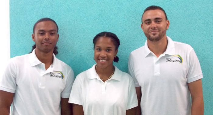 Members of The SVG Rowing Association Team. From left: Kevin Gibson, Shaquille Branker and coach Jason Gibson.