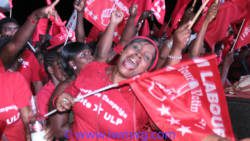 ULP supporters at the party's celebration in Calliaqua Saturday night. (IWN photo)