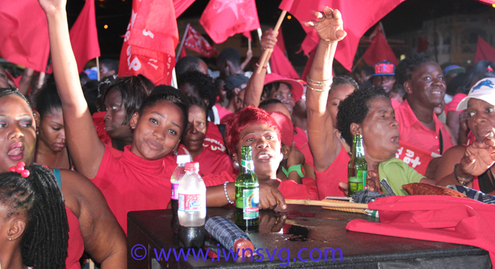 ULP supporters at the rally in Calliaqua on Saturday. (IWN photo)
