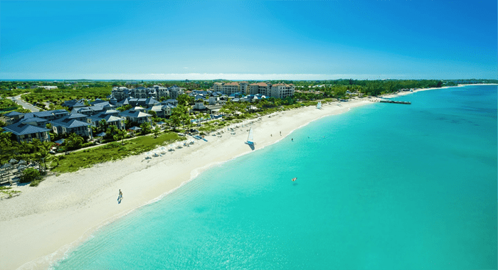 A typical Turks and Caicos beach, hotel, and resort area.