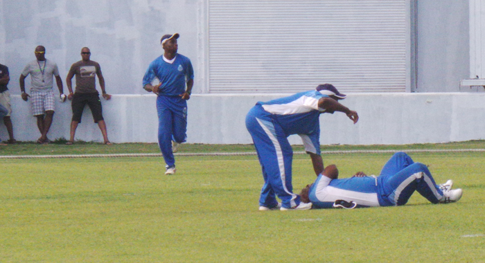 Danso Andrews suffered an injury during the match. (Photo: E. Glenford Prescott)