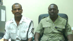 Station Sergeant Junior Nero, left, and Superintendent Kenneth John of the Traffic Branch. 